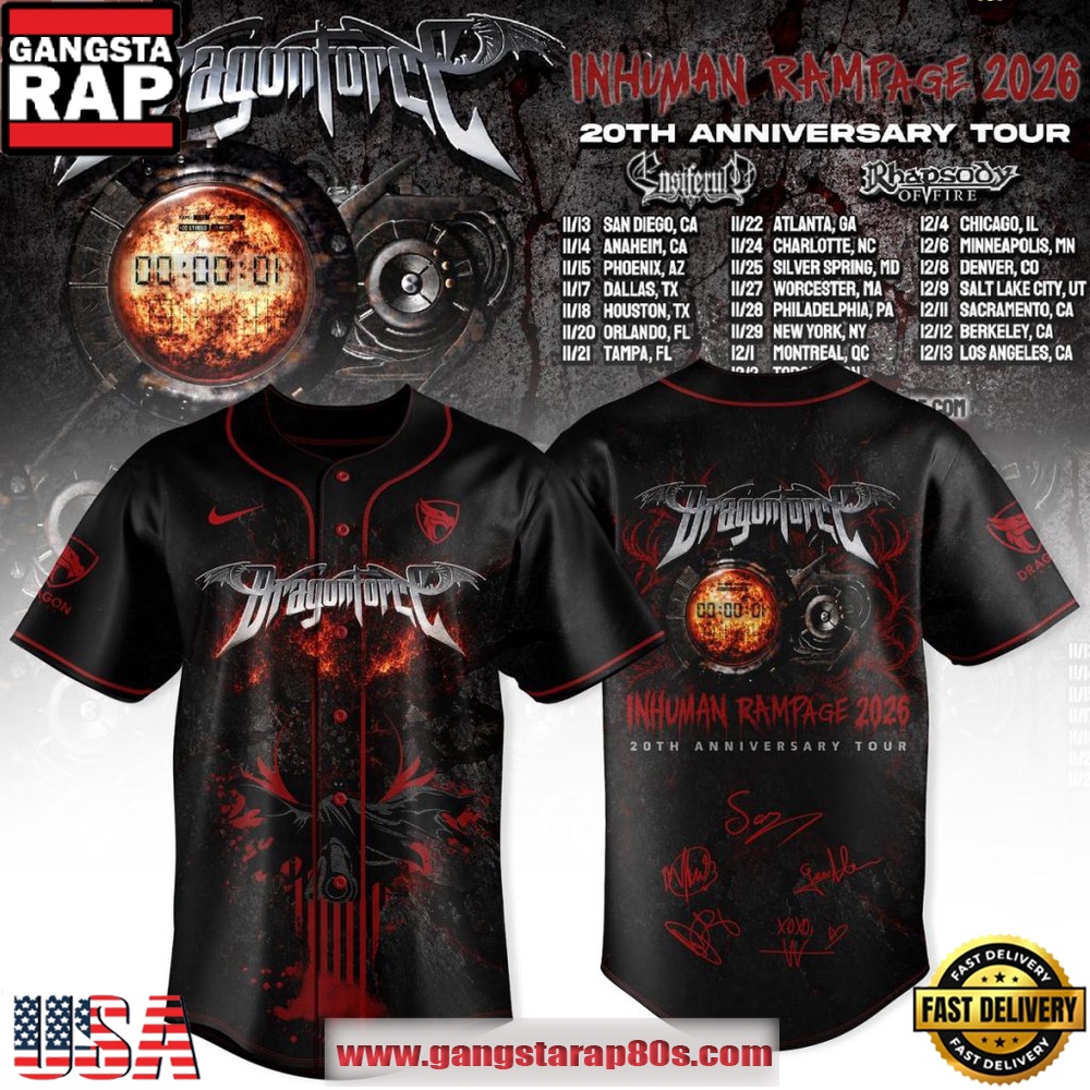 DragonForce Inhuman Rampage 20th Anniversary Tour 2026 Special Baseball Jersey