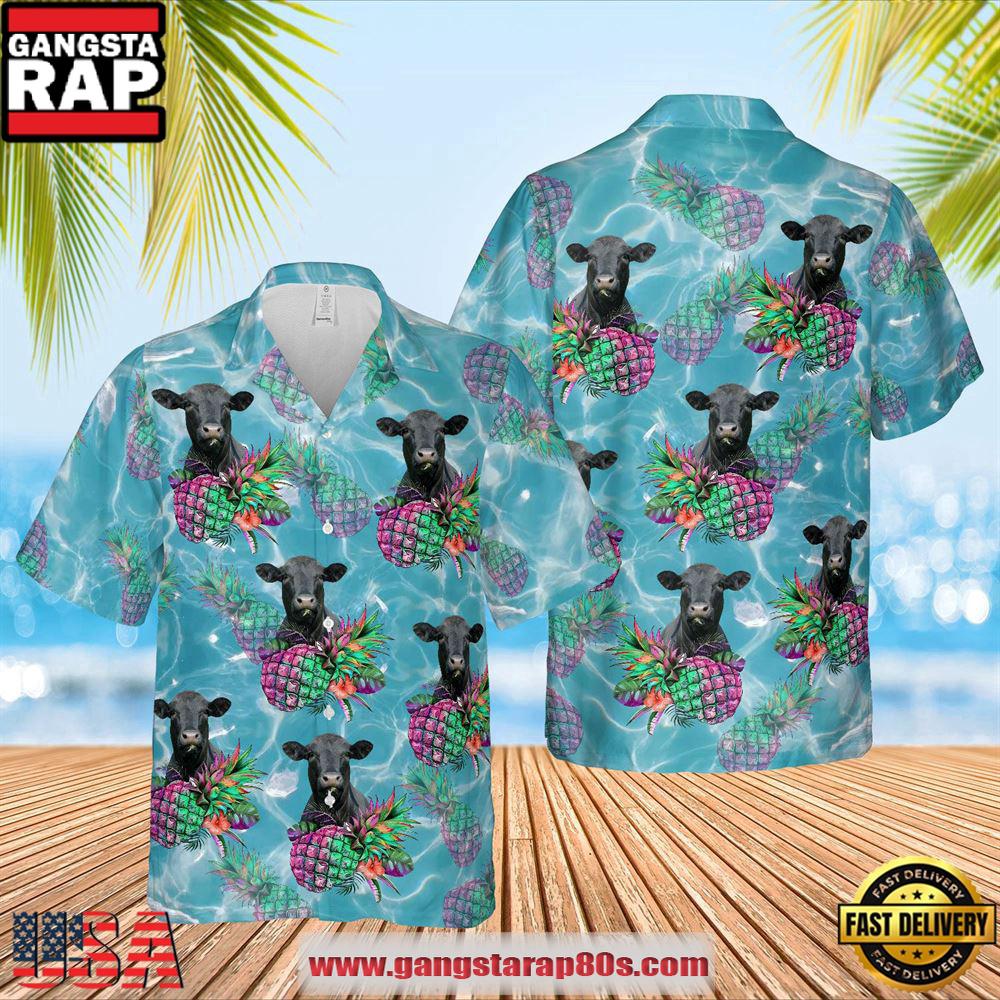 Farm Hawaiian Shirt, Black Angus Hawaiian Light Blue Shirts, Cow Hawaiian Shirt