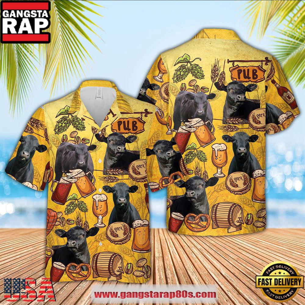 Farm Hawaiian Shirt, Black Angus Hawaiian Shirts, Pub Hawaiian Shirt, Cow Hawaiian Shirt