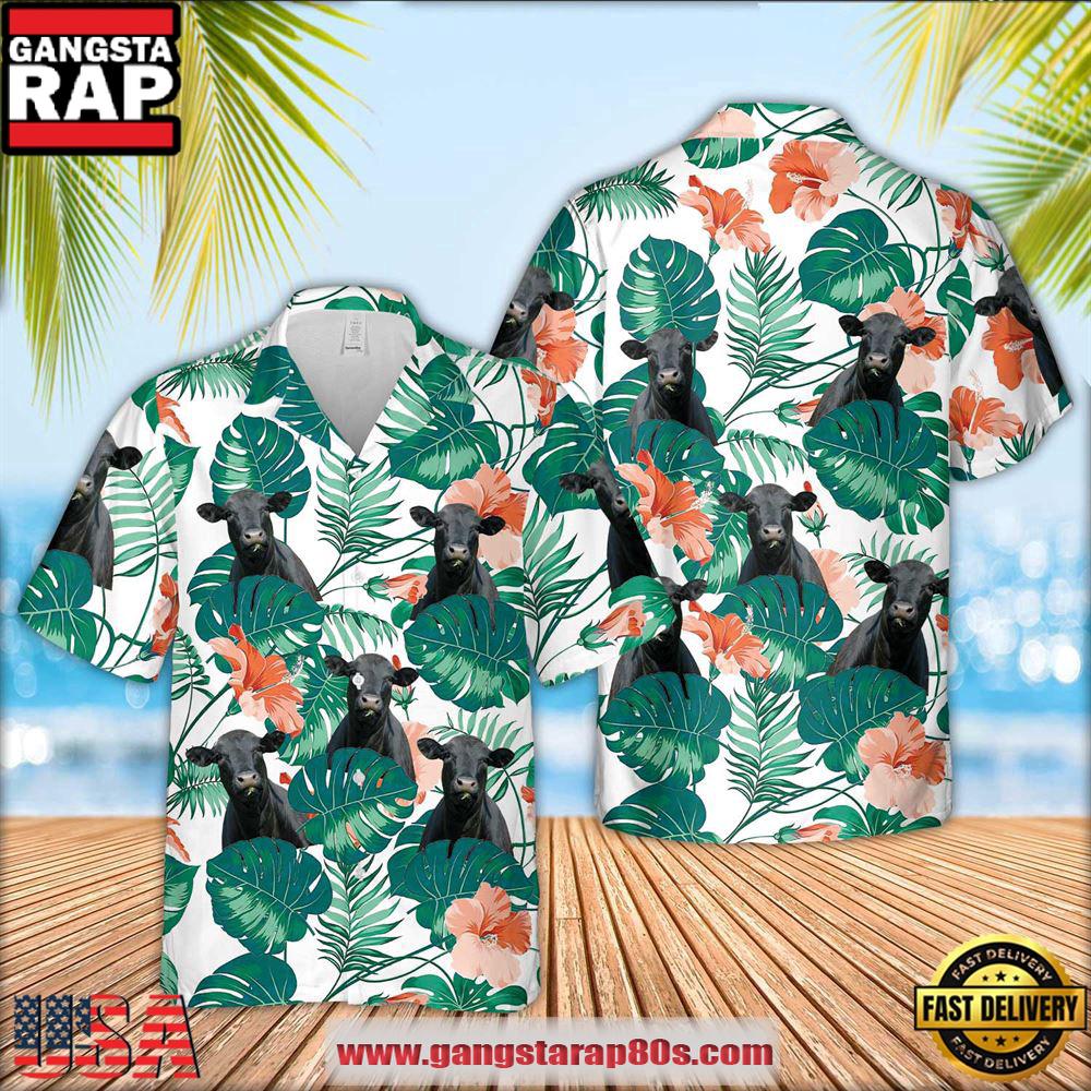 Farm Hawaiian Shirt, Black Angus Pattern 3D Men Hawaiian Shirt, Cow Hawaiian Shirt