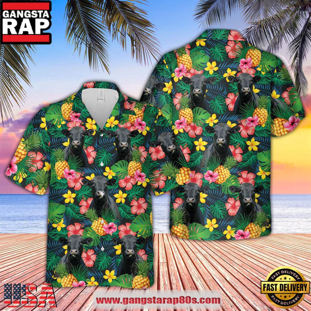 Farm Hawaiian Shirt, Black Angus Summer Pattern 3D Hawaiian Shirt, Cow Hawaiian Shirt