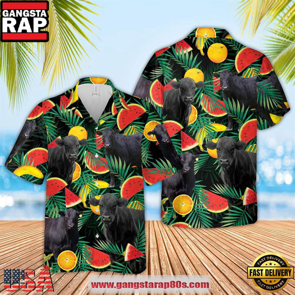 Farm Hawaiian Shirt, Black Angus Watermelon Hawaiian Shirt, Cow Hawaiian Shirt