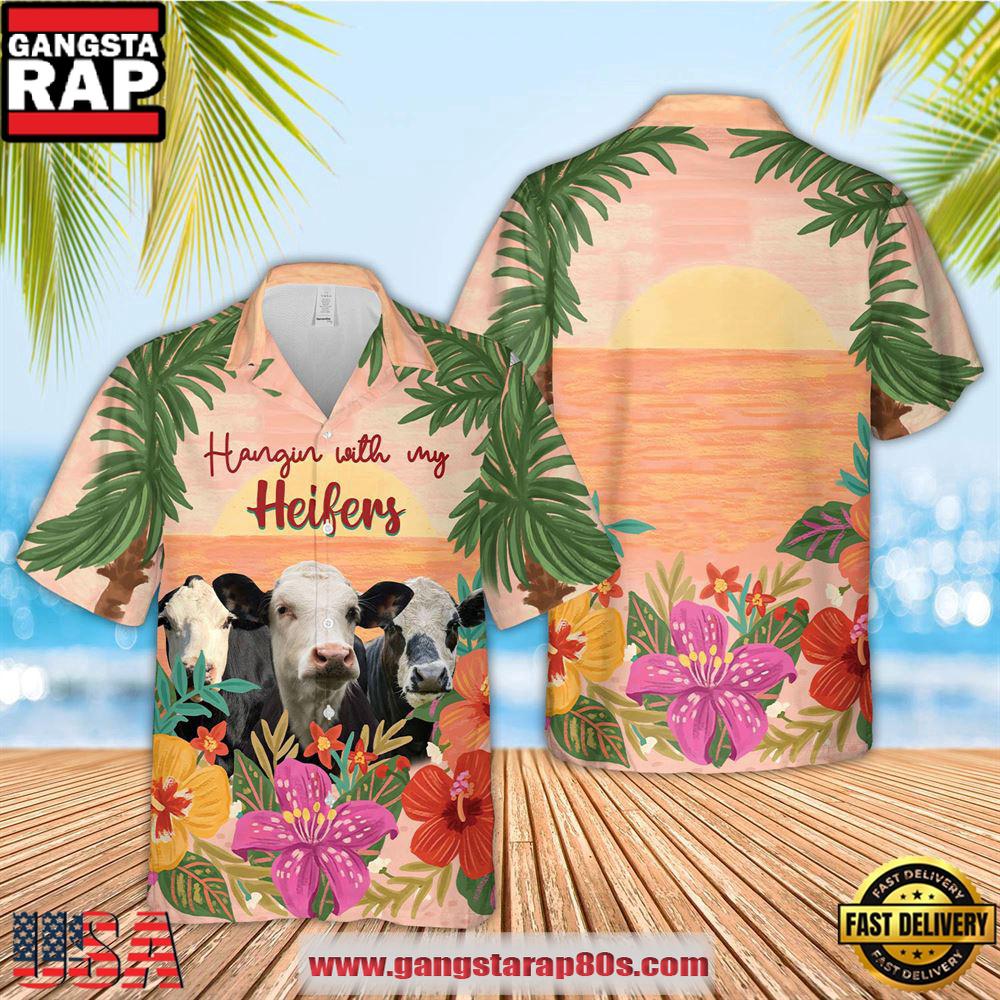 Farm Hawaiian Shirt, Black Baldy Hangin With My Heifers 3D Hawaiian Shirt, Cow Hawaiian Shirt
