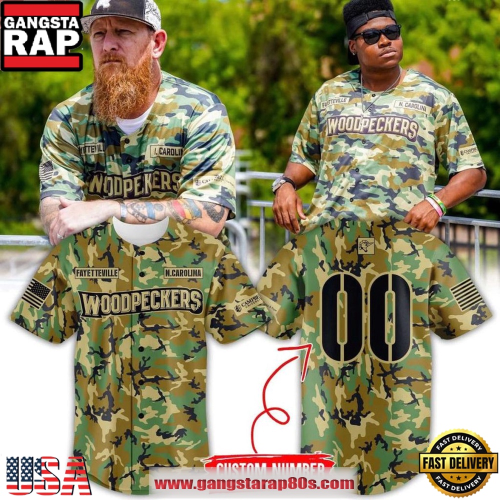 Fayetteville Woodpeckers Military Appreciation New 2026 Camo Custom Baseball Jersey Fayetteville Woodpeckers Military Appreciation New 2026 Camo Custom Baseball Jersey