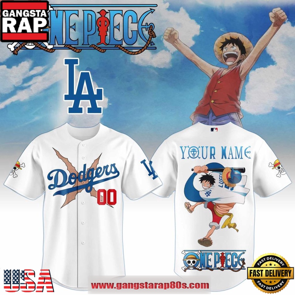 Los Angeles Dodgers x One Piece Night 2026 Luffy Scar Custom Baseball Jersey