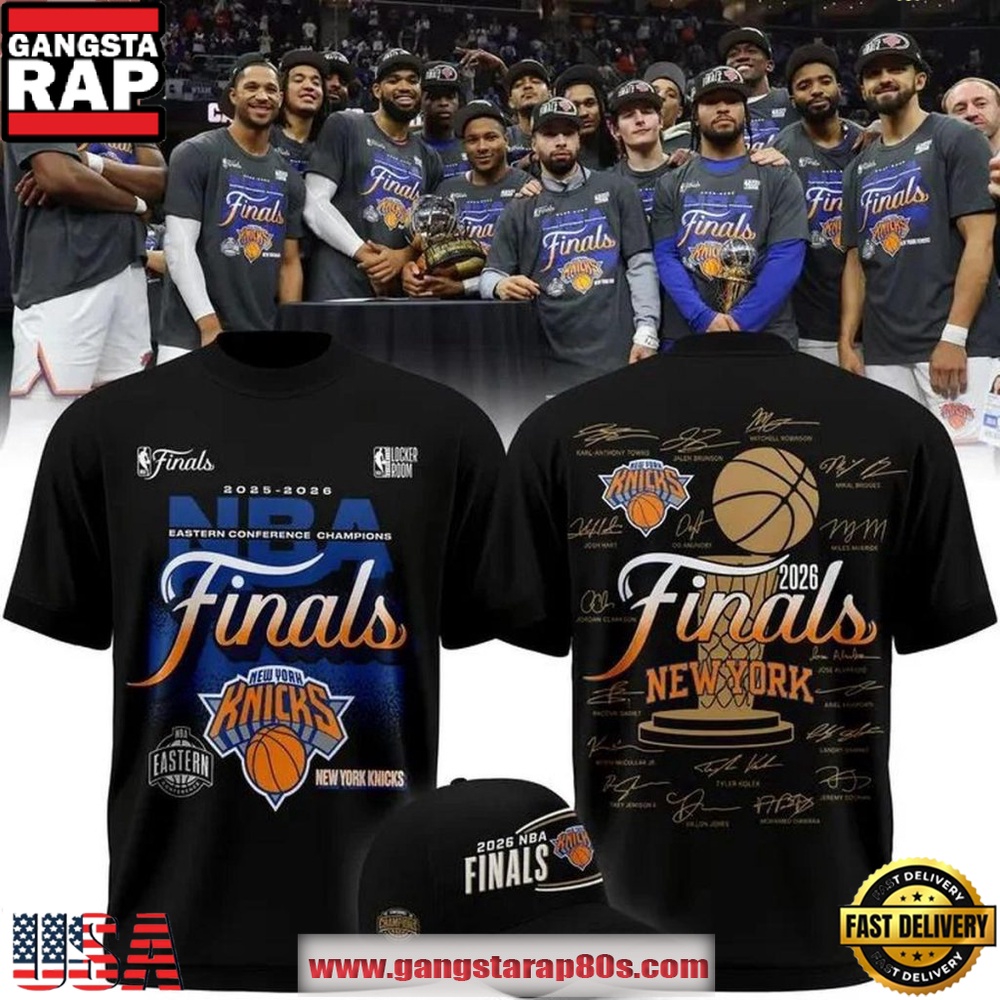 New York Knicks 2026 Finals Game NBA Signature Black T-Shirt