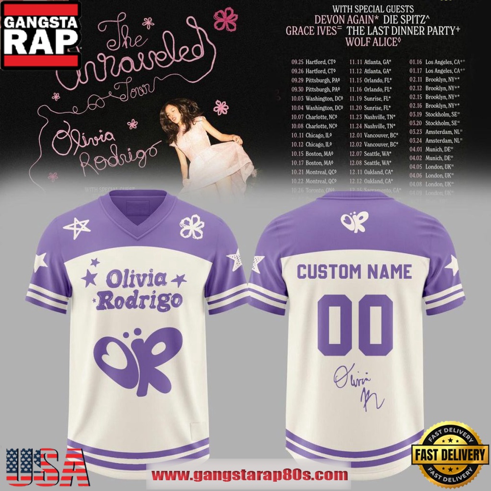 Olivia Rodrigo The Unraveled Tour 2026 Custom Football Jersey Olivia Rodrigo The Unraveled Tour 2026 Custom Football Jersey