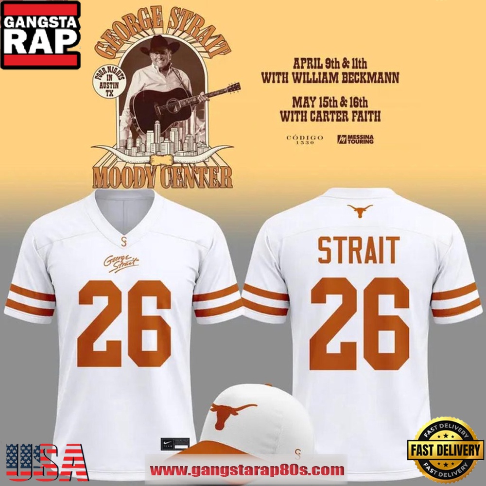 Texas Longhorns George Strait Tour Collector Guide for Fans and Enthusiasts 4 Texas Longhorns x George Strait Tour 2026 White Football Jersey
