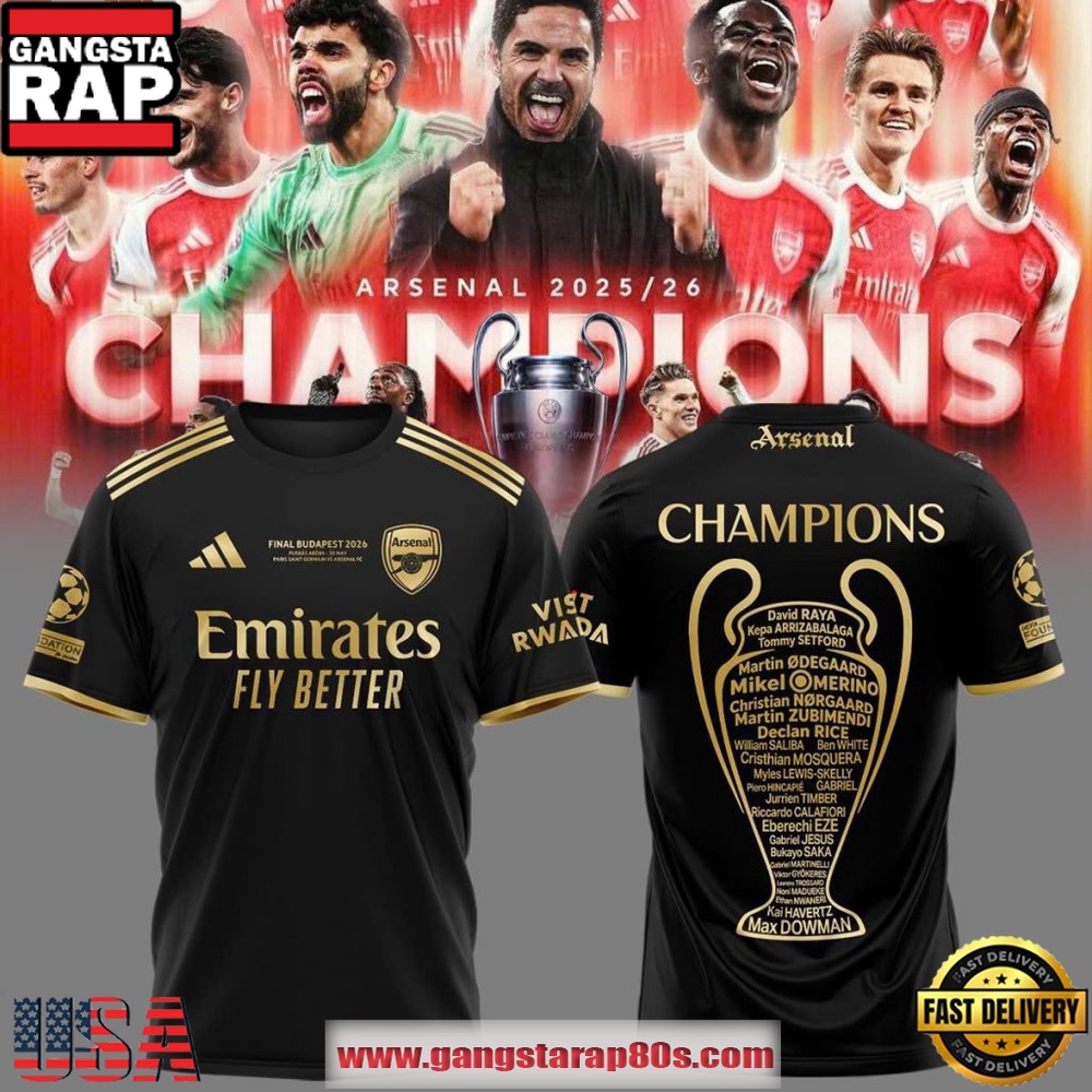 Arsenal FC UEFA Champions League 2026 Victory Celebration 3D Shirt