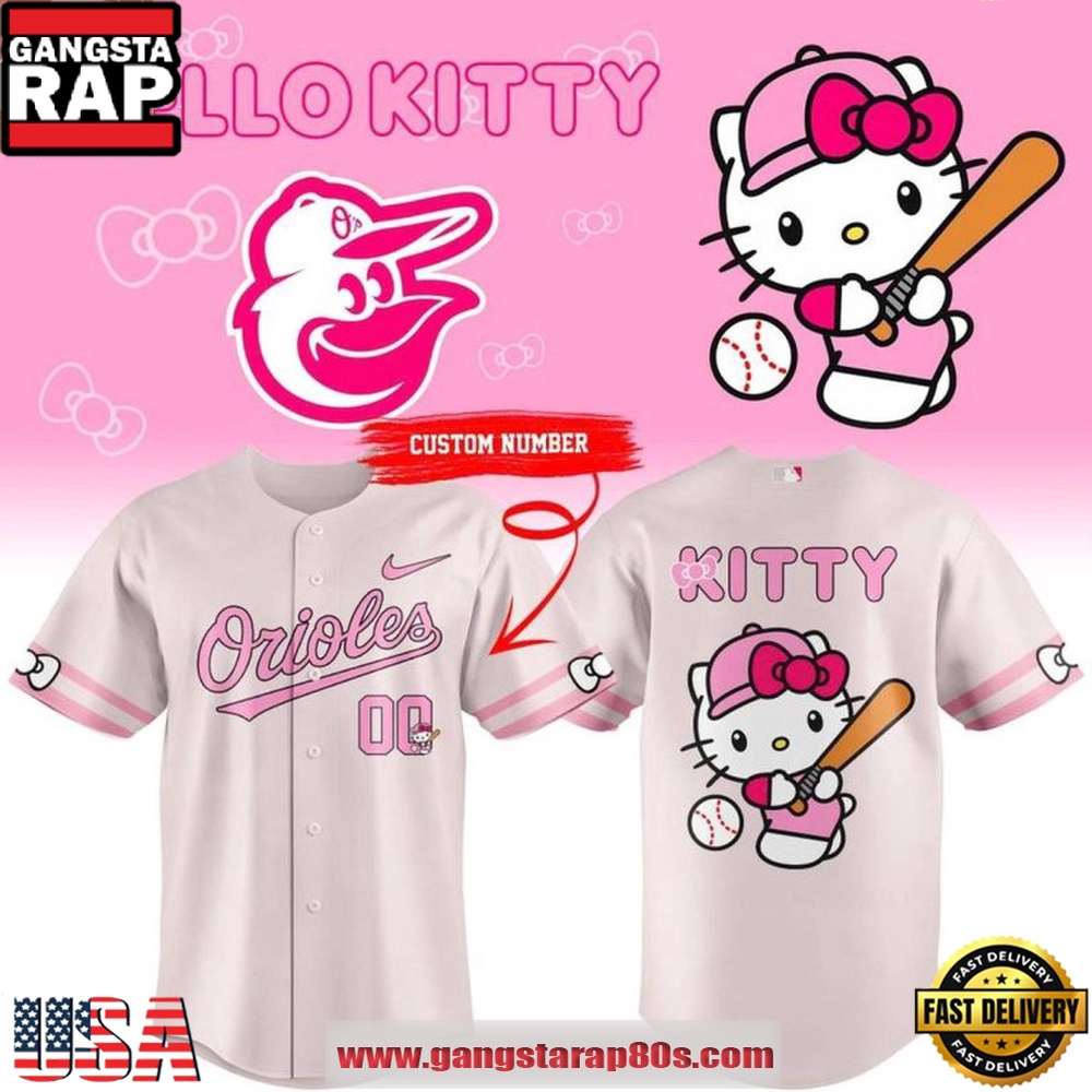 Baltimore Orioles x Hello Kitty Night 2026 Custom Number Baseball Jersey