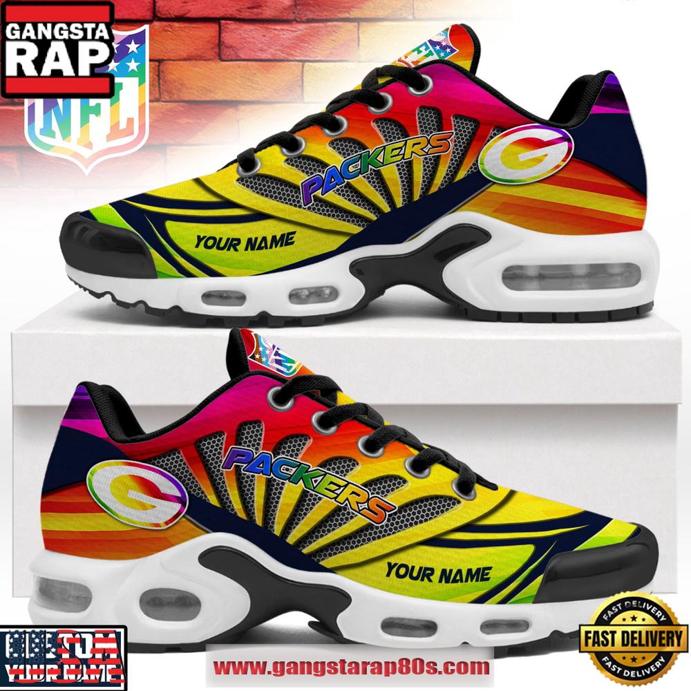 Custom Name Green Bay Packers NFL Pride Month Air Max Plus Shoes For Fans