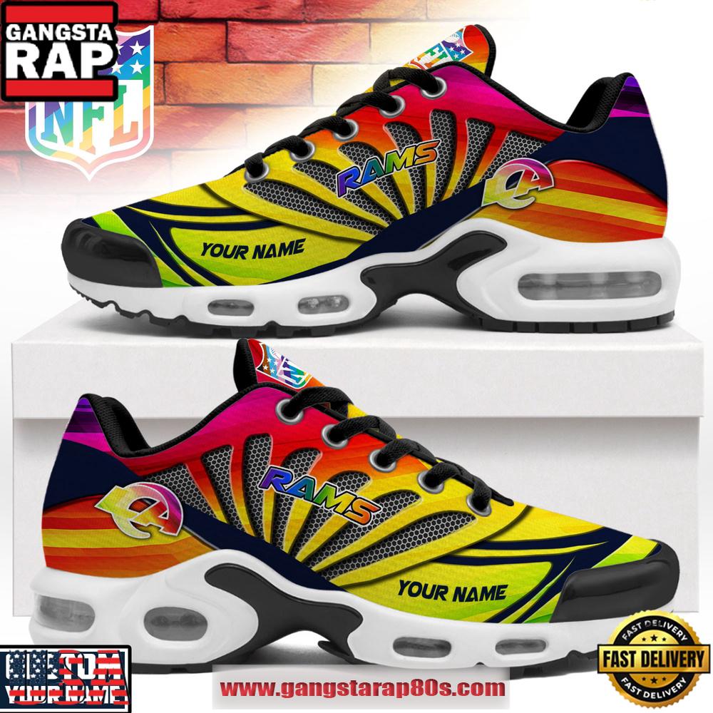 Custom Name Los Angeles Rams NFL Pride Month Air Max Plus Shoes For Fans
