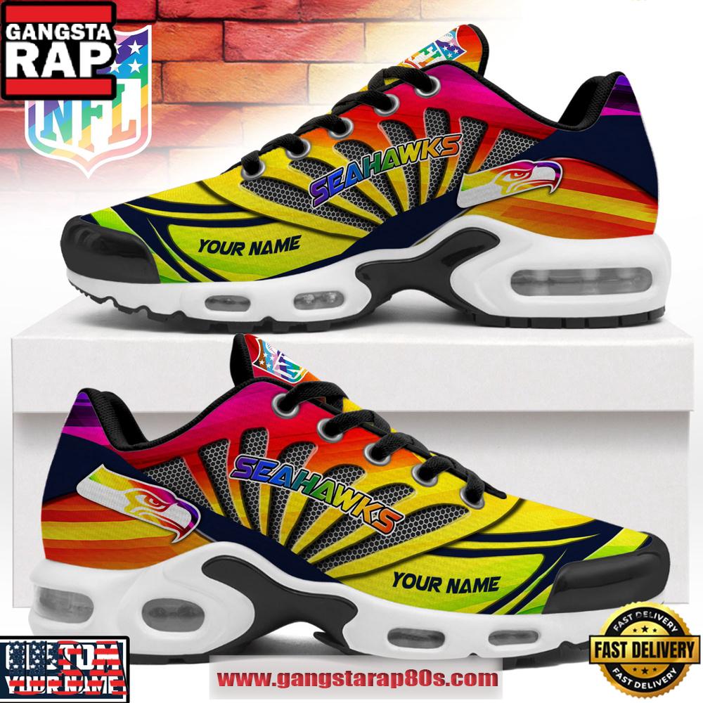 Custom Name Seattle Seahawks NFL Pride Month Air Max Plus Shoes For Fans