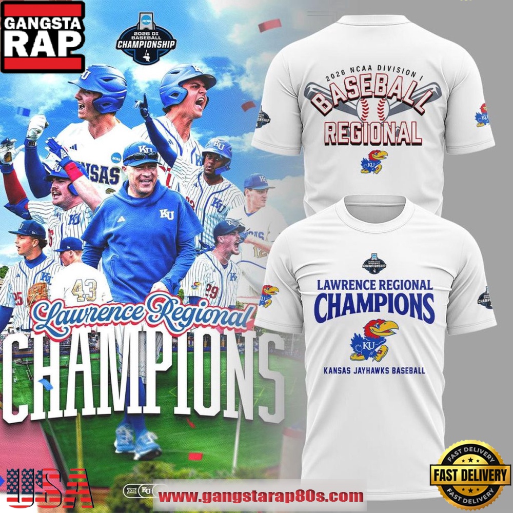 Kansas Jayhawks Baseball Lawrence Regional Champions 2026 Championship Celebration White T Shirt