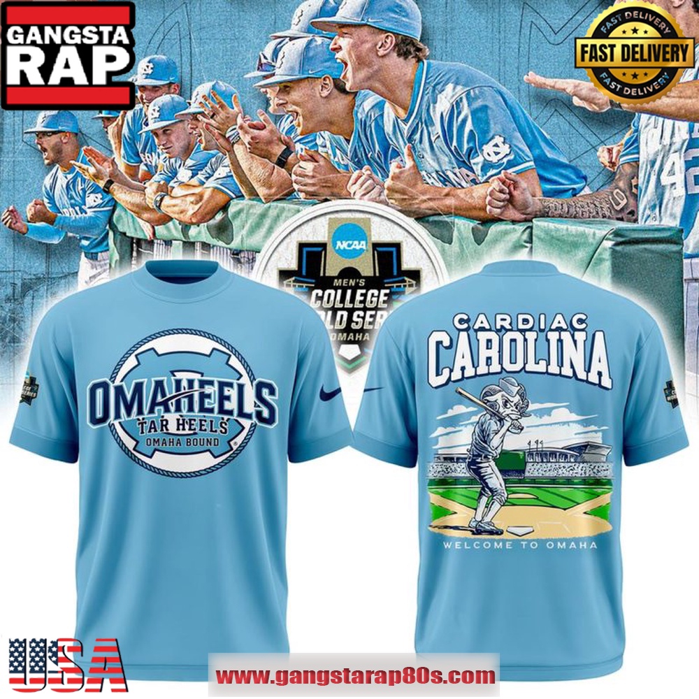 North Carolina Tar Heels 2026 Cardiac Carolina Omaha Baseball T Shirt North Carolina Tar Heels 2026 Cardiac Carolina Omaha Baseball T Shirt