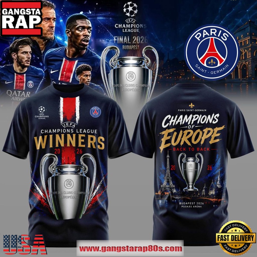Paris Saint Germain UEFA Champions League Winners 2026 Back to Back T Shirt