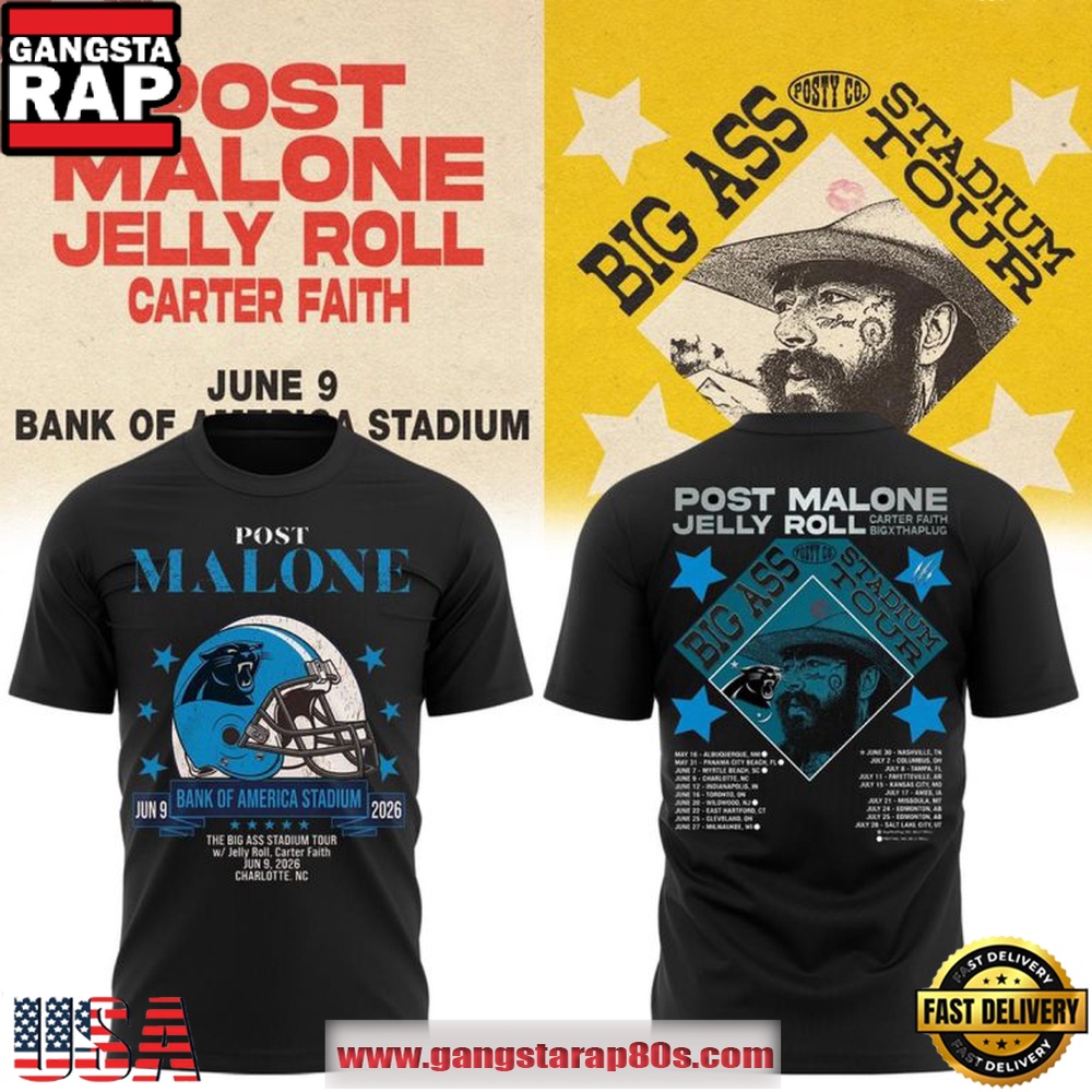 Post Malone x Carolina Panthers Big Ass Stadium Tour 2026 Black T Shirt