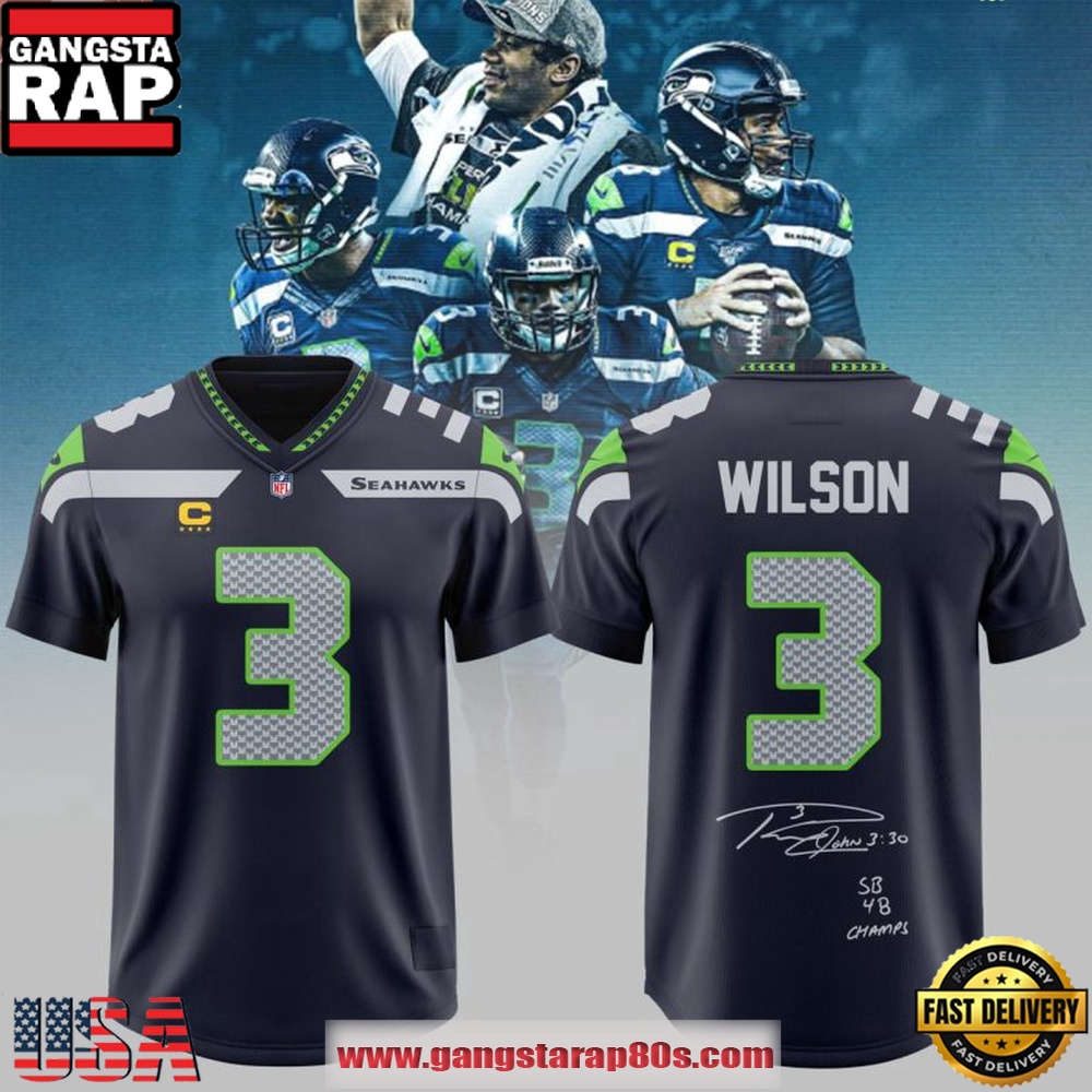Seattle Seahawks 2026 Russell Wilson 3 Signature Vintage NFL Football Jersey