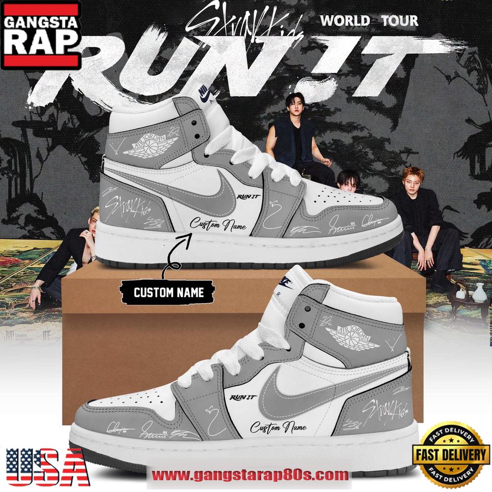 Stray Kids World Tour RUN IT 2026 Signature Gray Air Jordan 1 Shoes
