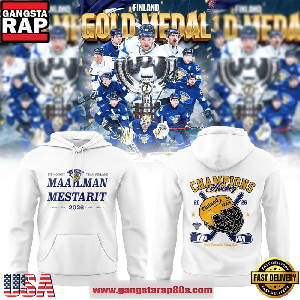 Team Finland 2026 IIHF World Hockey Champions Maailman Mestarit Championship Celebration White Hoodie