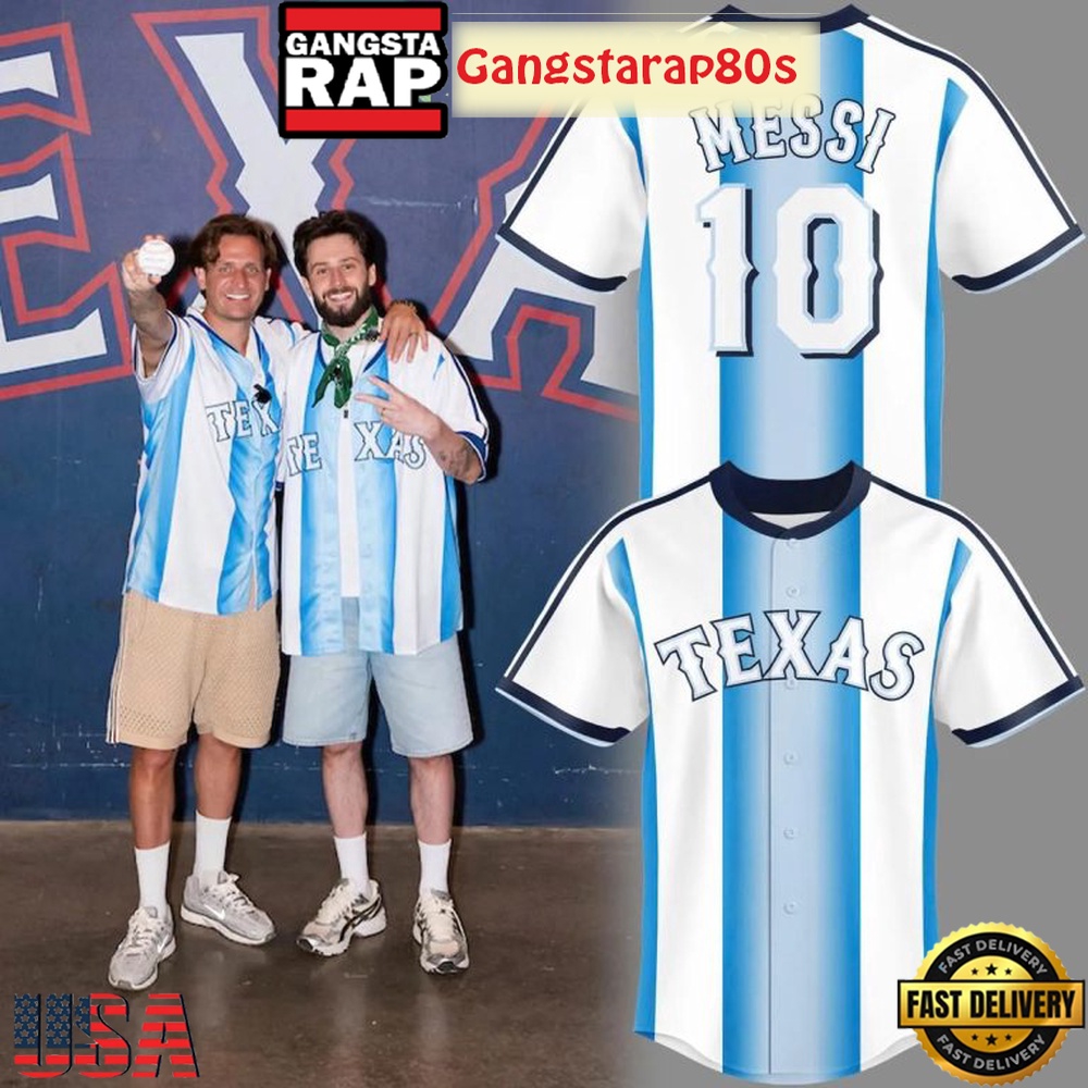 Texas Rangers x Argentina Soccer Legend Messi 10 Baseball Jersey Texas Rangers x Argentina Soccer Legend Messi 10 Baseball Jersey