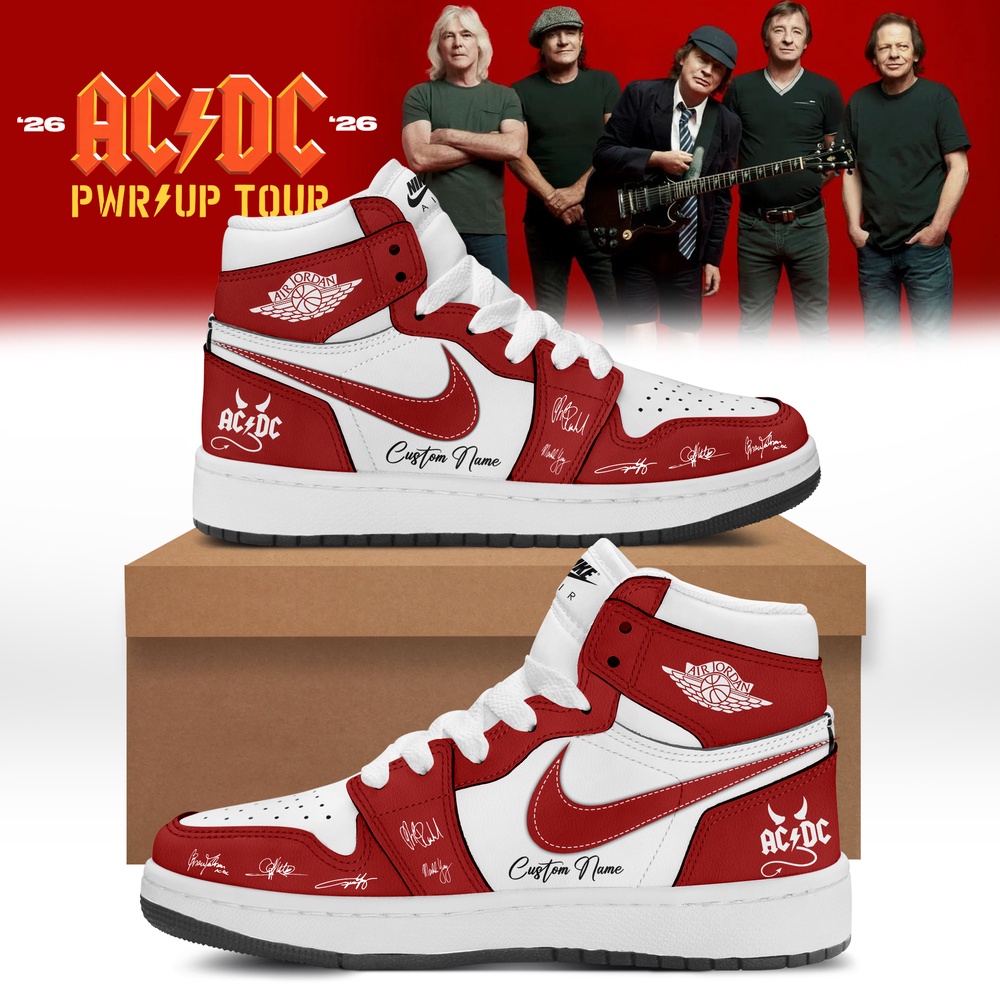 ACDC Power Up Tour 2026 Limited Edition Signature Red Air Jordan 1 Shoes