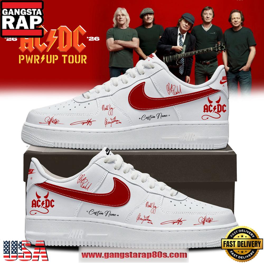 ACDC Power Up Tour 2026 Limited Edition Signature White Custom Air Force 1 Sneakers Shoes ACDC Power Up Tour 2026 Limited Edition Signature White Custom Air Force 1 Sneakers Shoes