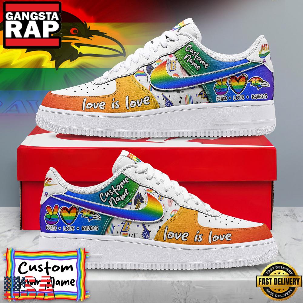 Custom Name Baltimore Ravens NFL Team Air Force 1 Shoes For Fans
