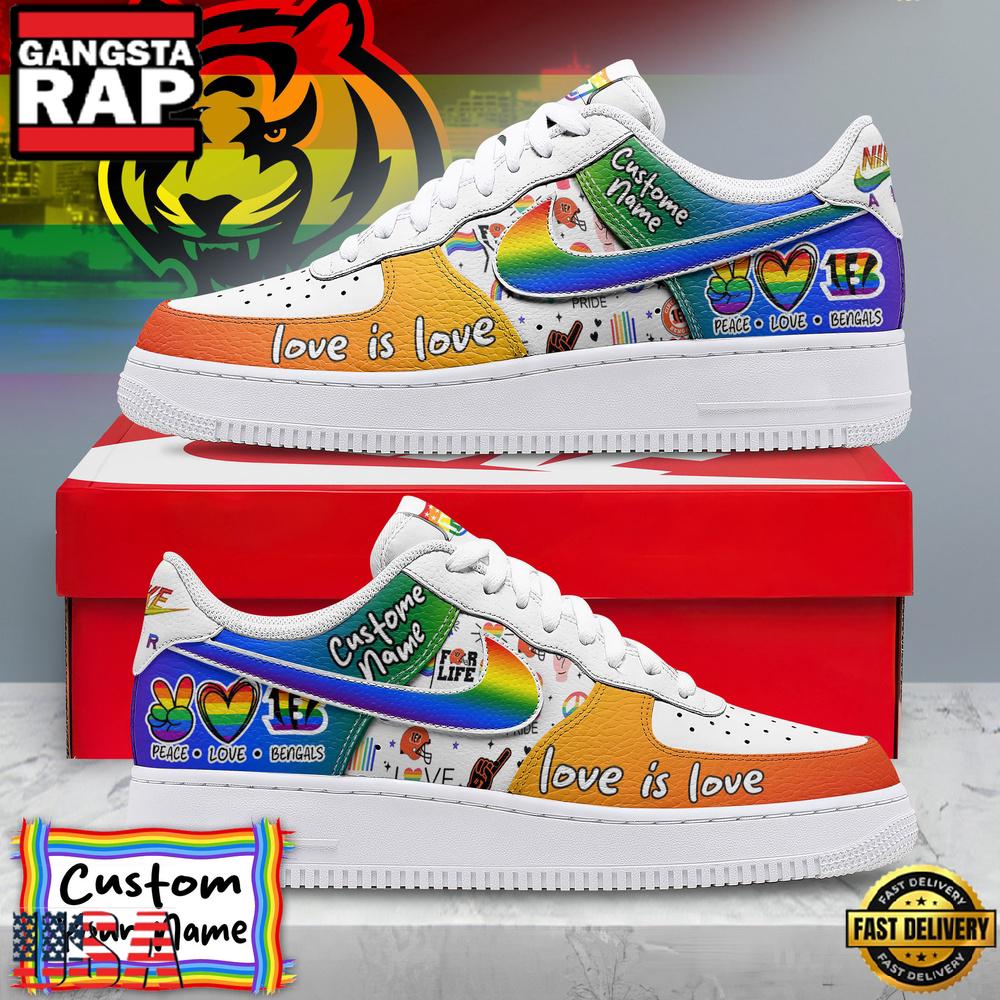 Custom Name Cincinnati Bengals NFL Team Air Force 1 Shoes For Fans