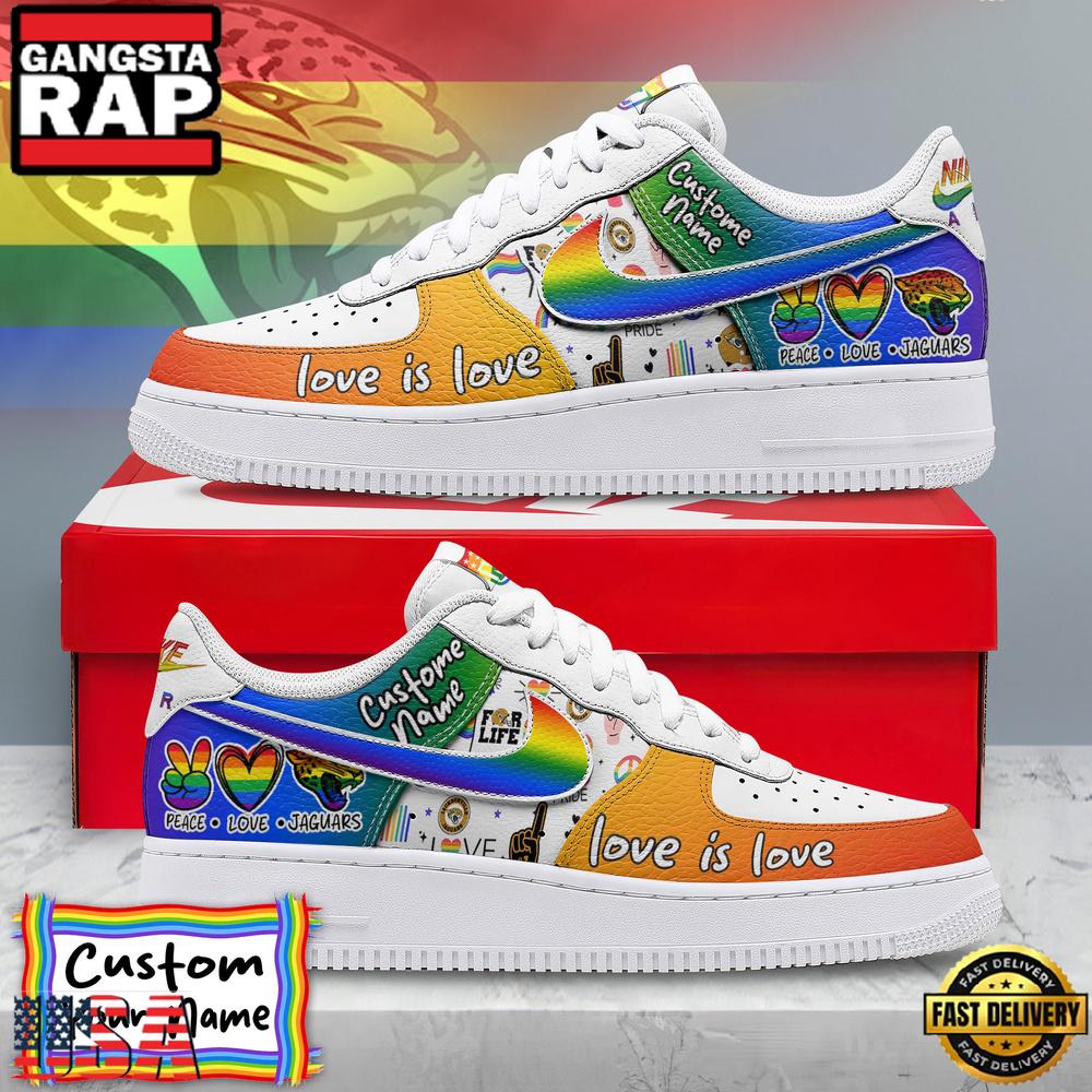 Custom Name Jacksonville Jaguars NFL Team Air Force 1 Shoes For Fans