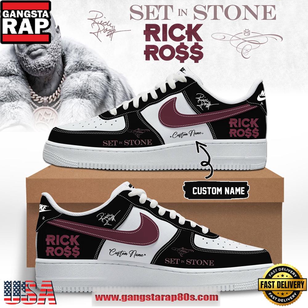 Rick Ross Set In Stone Album 2026 Signature Black Custom Air Force 1 Sneakers Shoes