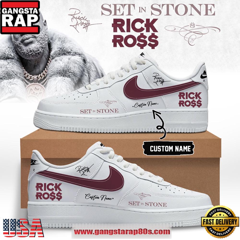 Rick Ross Set In Stone Album 2026 Signature Custom White Air Force 1 Sneakers Shoes