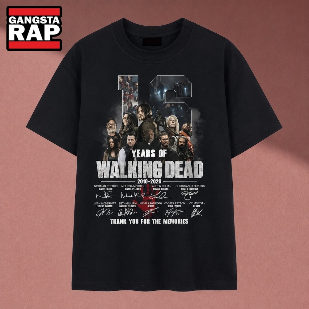 16 Years Of The Walking Dead 2010 2026 Signatures Cast T Shirt, Music 2D Shirt 16 Years OF The Walking Dead 2010 2026 Signatures Cast T Shirt