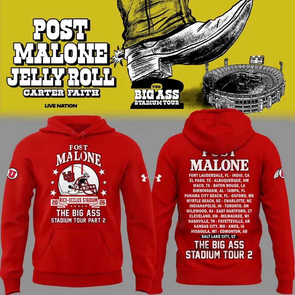 Post Malone x Utah Utes Mascot Football THE BIG ASS Stadium Tour Part 2 Limited Edition 3D Hoodie , Music Trending 3D Shirt Post Malone X Utah Utes Mascot Football The Big Ass Stadium Tour Part 2 Limited Edition 3D Hoodie