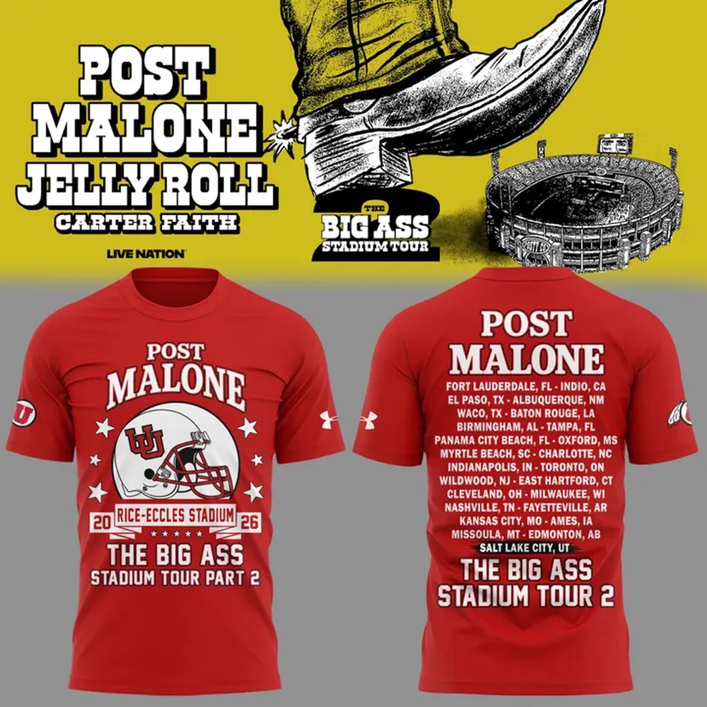 Post Malone x Utah Utes Mascot Football THE BIG ASS Stadium Tour Part 2 Limited Edition 3D Shirt , Music Trending 3D Shirt Post Malone X Utah Utes Mascot Football The Big Ass Stadium Tour Part 2 Limited Edition 3D Shirt