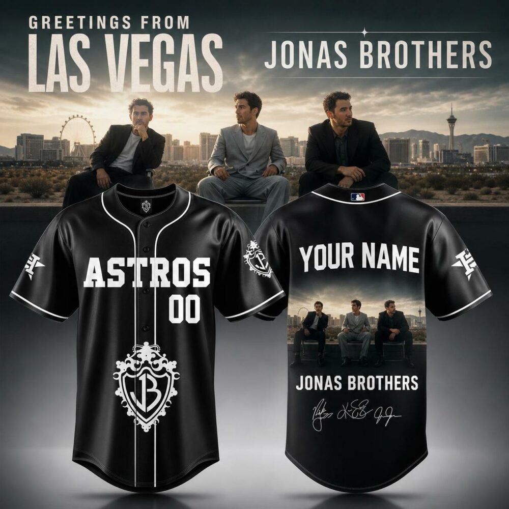 Houston Astros x Jonas Brothers Greetings From Las Vegas Tour 2026 Black Baseball Jersey , Music Fans Jersey Shirt Houston Astros X Jonas Brothers Greetings From Las Vegas Tour 2026 Black Baseball Jersey
