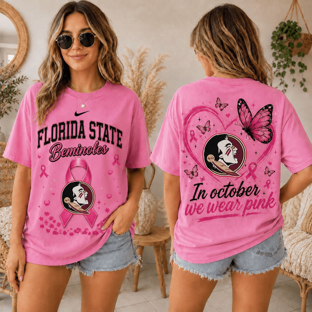 Florida State Seminoles 2026 NCAA Pink October Breast Cancer Awareness Fan Pride Unisex T Shirt , NCAA 3D Shirt Florida State Seminoles 2026 Ncaa Pink October Breast Cancer Awareness Fan Pride Unisex T Shirt