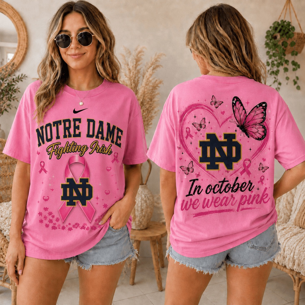 Notre Dame Fighting Irish 2026 NCAA Pink October Breast Cancer Awareness Fan Pride Unisex T Shirt , NCAA 3D Shirt Notre Dame Fighting Irish 2026 Ncaa Pink October Breast Cancer Awareness Fan Pride Unisex T Shirt