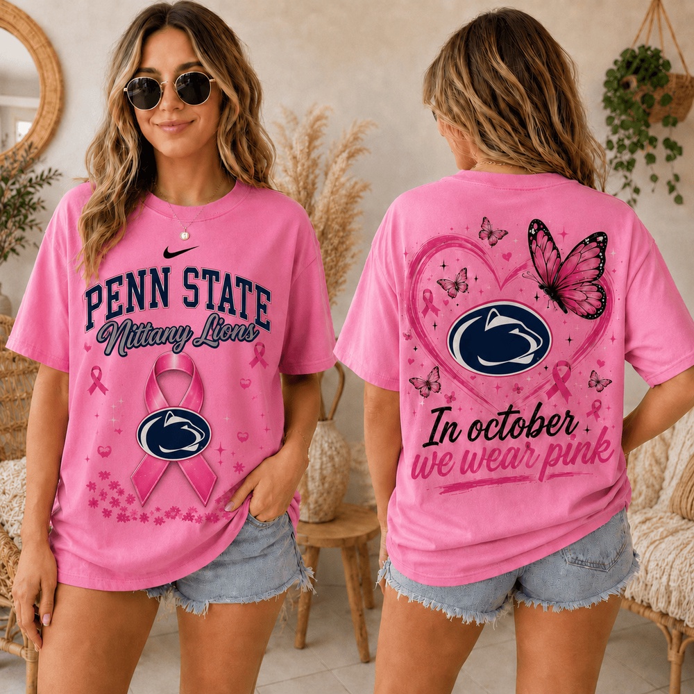 Penn State Nittany Lions 2026 NCAA Pink October Breast Cancer Awareness Fan Pride Unisex T Shirt , NCAA 3D Shirt Penn State Nittany Lions 2026 Ncaa Pink October Breast Cancer Awareness Fan Pride Unisex T Shirt