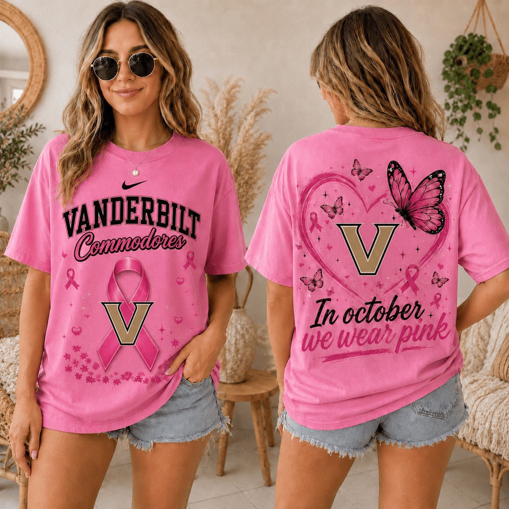 Vanderbilt Commodores 2026 NCAA Pink October Breast Cancer Awareness Fan Pride Unisex T Shirt , NCAA 3D Shirt Vanderbilt Commodores 2026 Ncaa Pink October Breast Cancer Awareness Fan Pride Unisex T Shirt