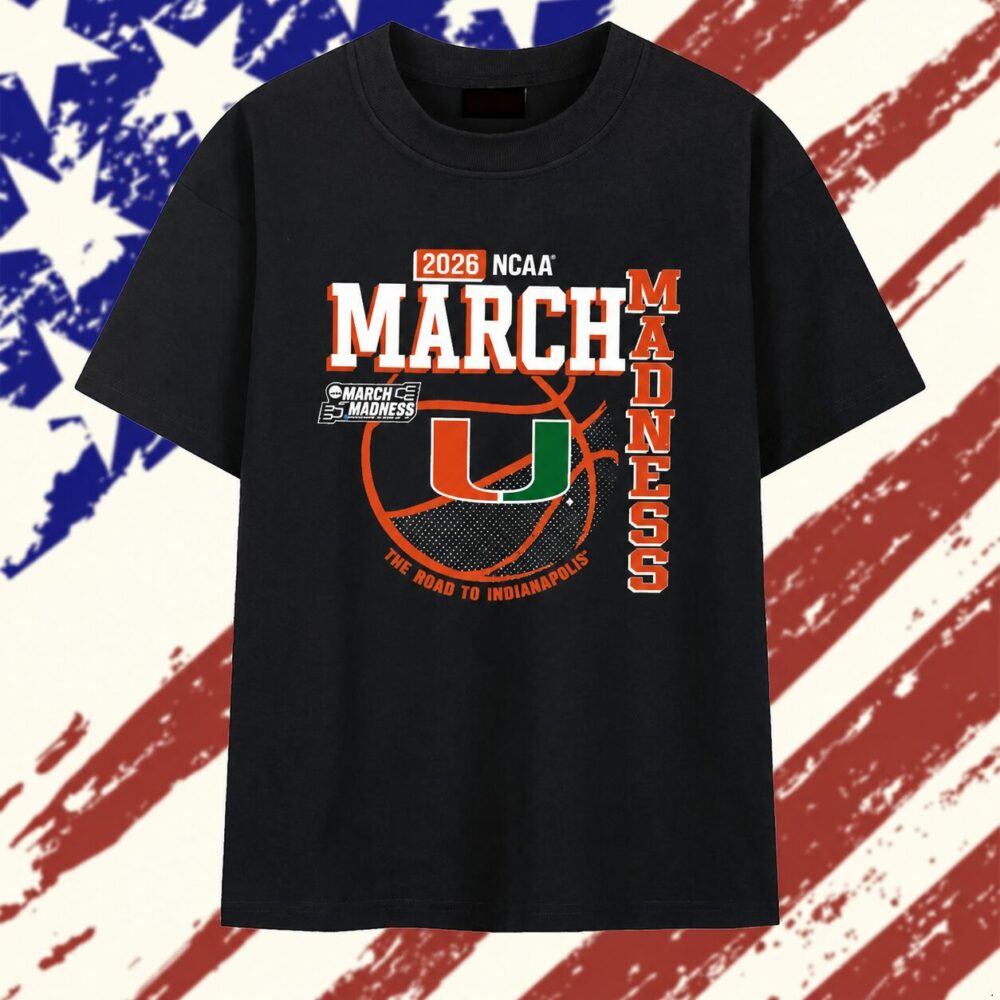 Miami Hurricanes 2026 Ncaa Mens Basketball March Madness The Road To Indianapolis Premium T Shirt , Trending 2D Shirt Miami Hurricanes 2026 Ncaa Mens Basketball March Madness The Road TO Indianapolis Premium T Shirt