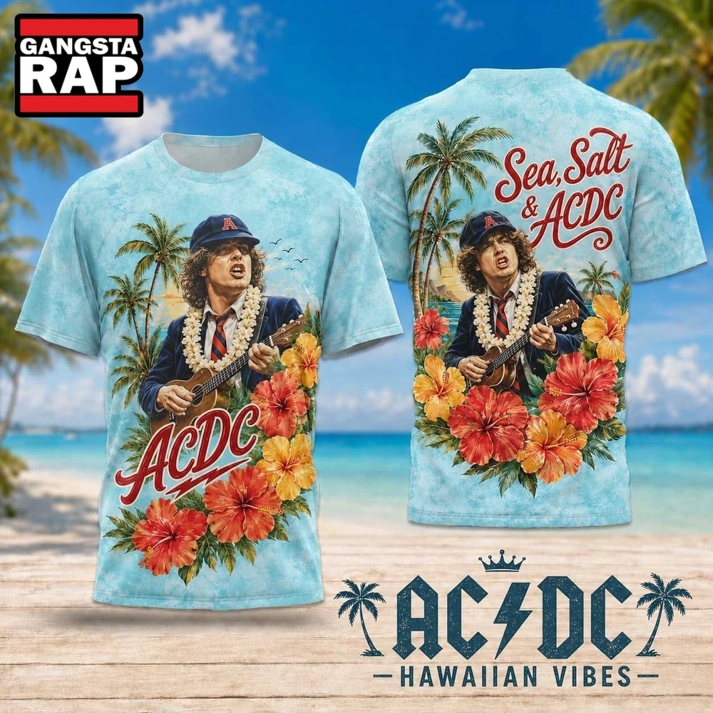 ACDC Hawaiian Vibes Island Lei and Hibiscus 2026 3D Shirt , Trending 3D Music Shirt Acdc Hawaiian Vibes Island Lei And Hibiscus 2026 3D Shirt