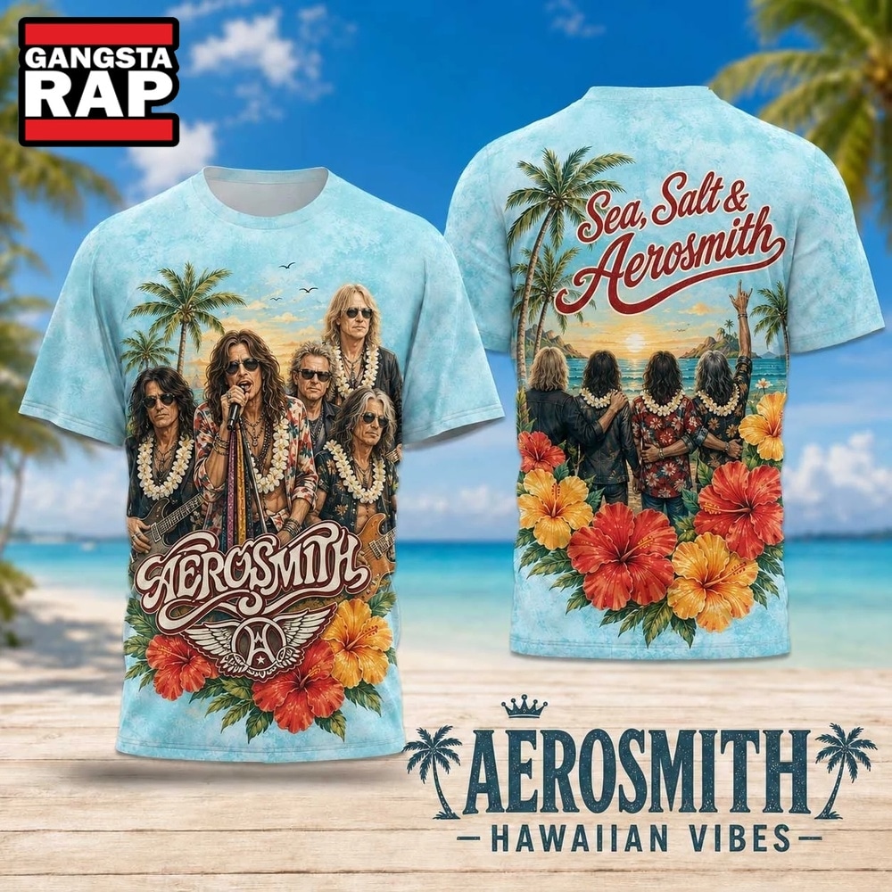 Aerosmith Hawaiian Vibes Band Photo with Hibiscus Flowers 2026 3D Shirt , Trending 3D Music Shirt Aerosmith Hawaiian Vibes Band Photo With Hibiscus Flowers 2026 3D Shirt