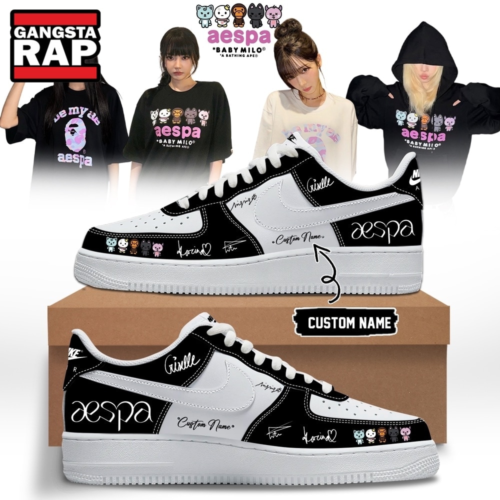 Aespa x BAPE Signed 2026 Limited Edition Black Air Force 1 Shoes , Music Trending Shoes Aespa X Bape Signed 2026 Limited Edition Black Air Force 1 Shoes