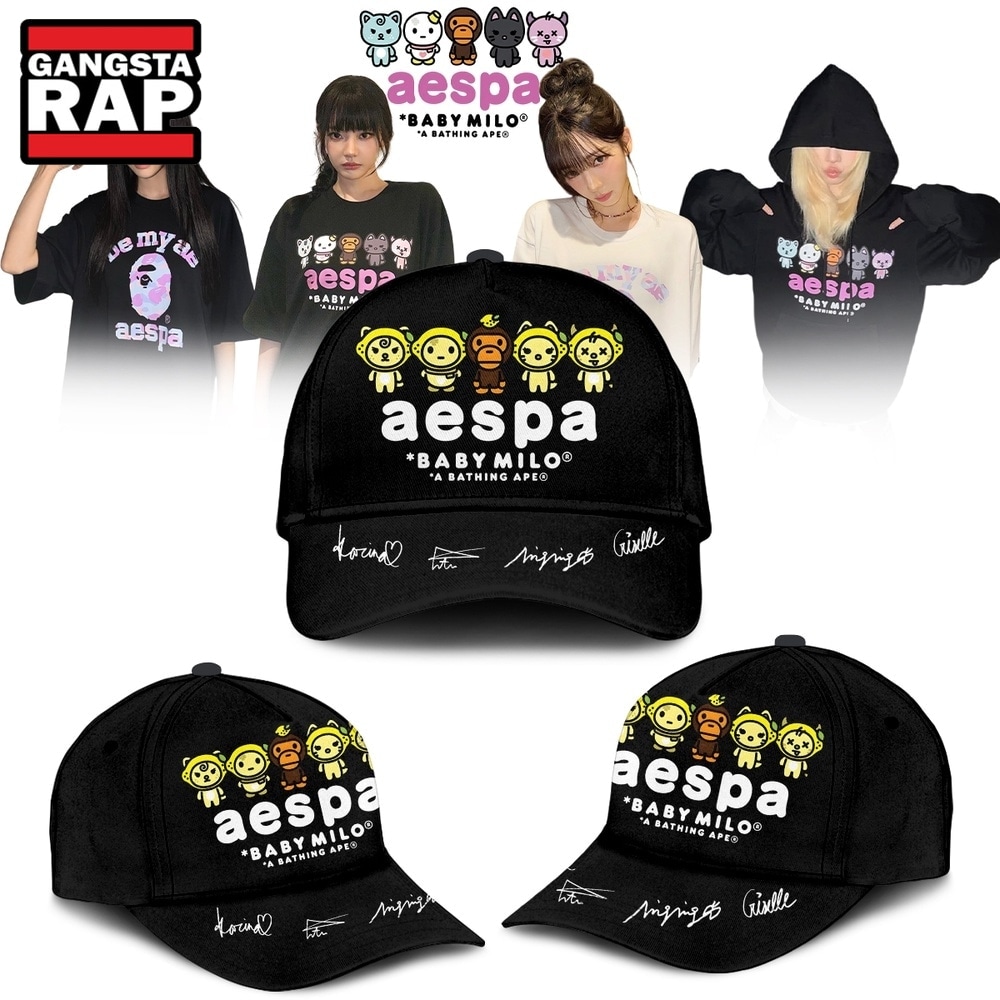 Aespa x BAPE Signed 2026 Limited Edition Black Cap , Trendy Music Baseball Cap Aespa X Bape Signed 2026 Limited Edition Black Cap