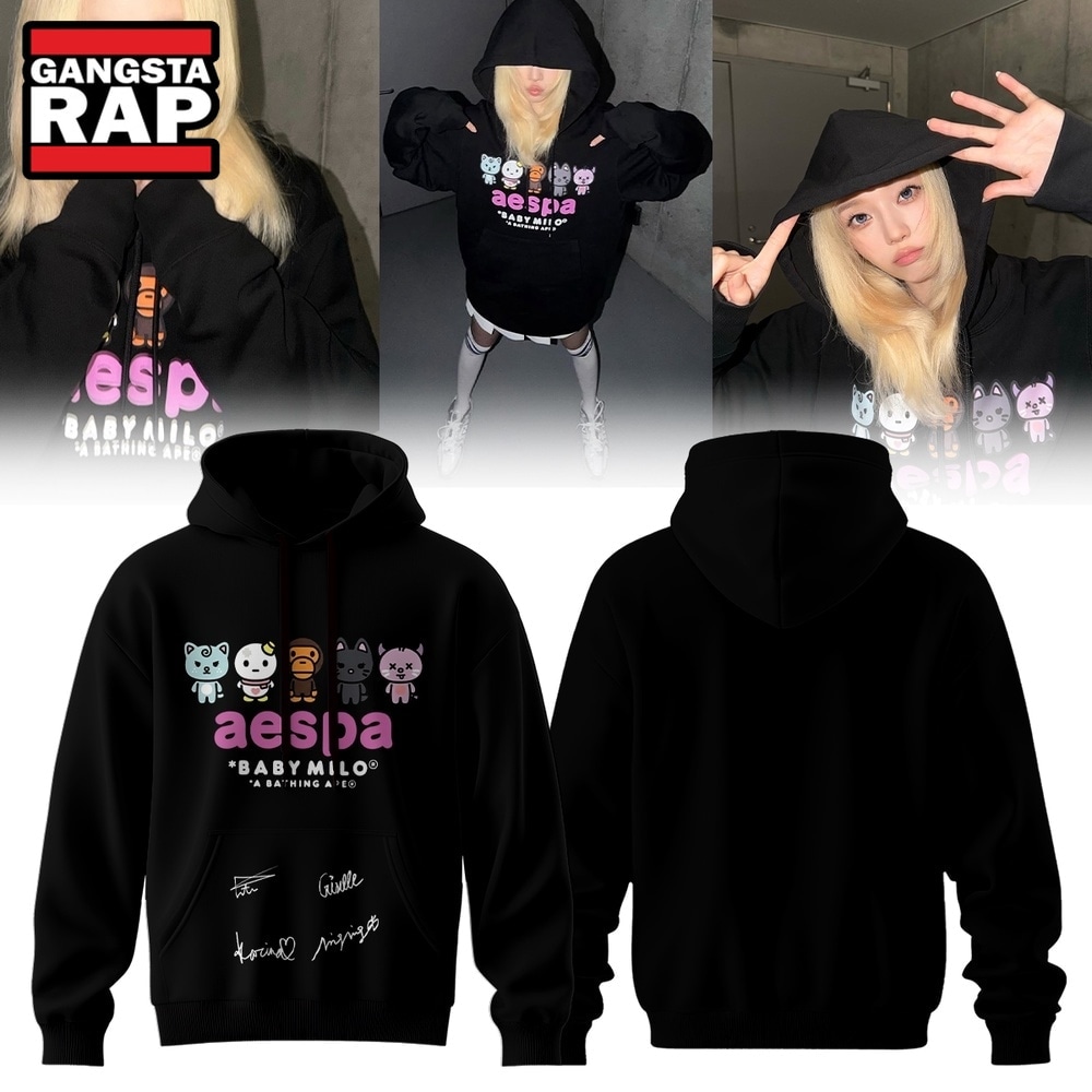 Aespa x BAPE Signed 2026 Limited Edition Black Hoodie , Music Trending 3D Shirt Aespa X Bape Signed 2026 Limited Edition Black Hoodie