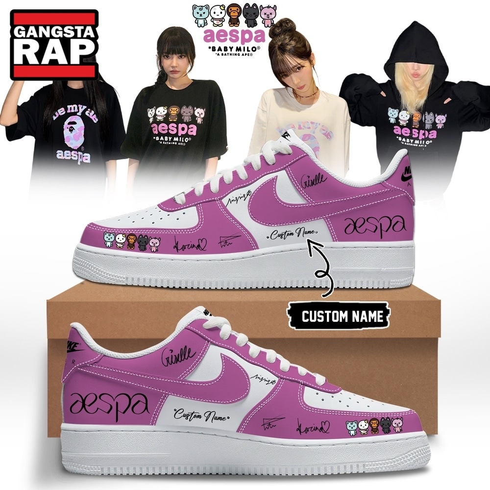 Aespa x BAPE Signed 2026 Limited Edition Pink Air Force 1 Shoes , Music Trending Shoes Aespa X Bape Signed 2026 Limited Edition Pink Air Force 1 Shoes