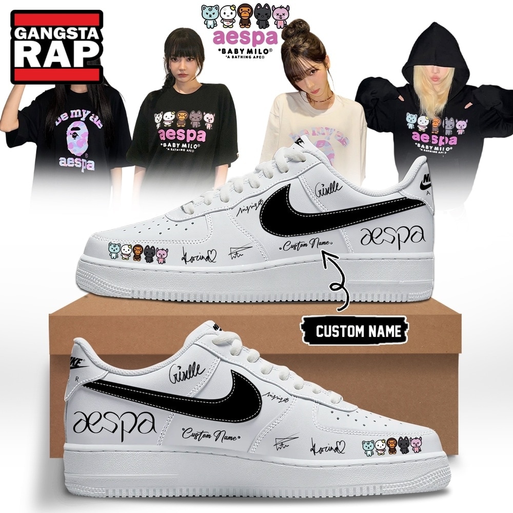 Aespa x BAPE Signed 2026 Limited Edition White Air Force 1 Shoes , Music Trending Shoes Aespa X Bape Signed 2026 Limited Edition White Air Force 1 Shoes