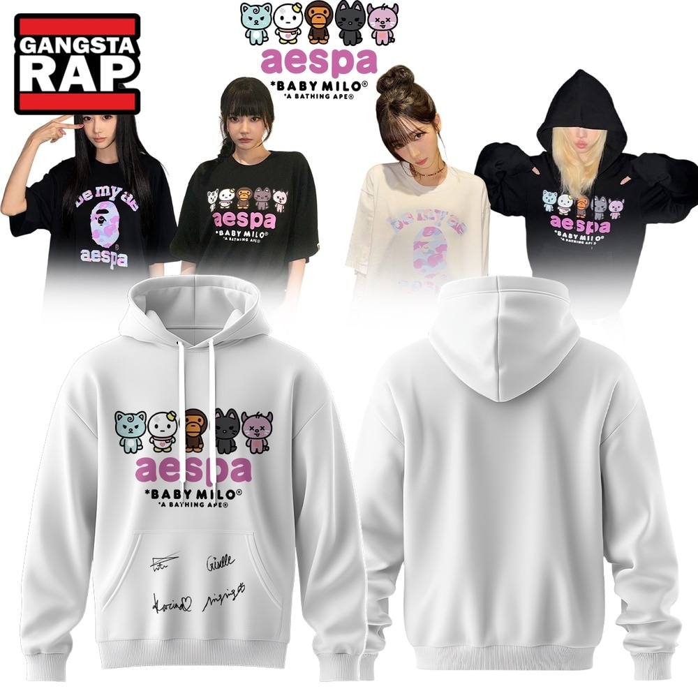 Aespa x BAPE Signed 2026 Limited Edition White Hoodie , Music Trending 3D Shirt Aespa X Bape Signed 2026 Limited Edition White Hoodie