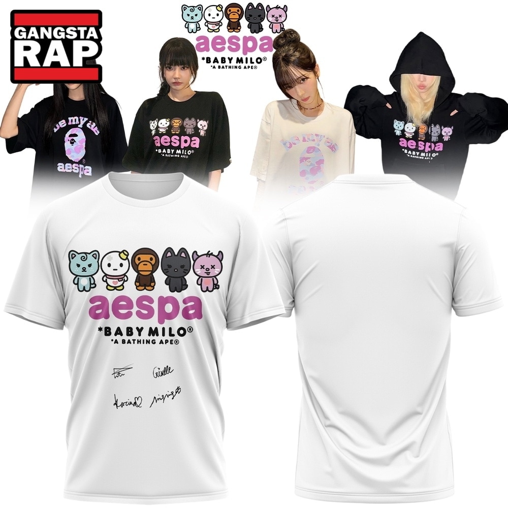 Aespa x BAPE Signed 2026 Limited Edition White T Shirt , Music Trending 3D Shirt Aespa X Bape Signed 2026 Limited Edition White T Shirt